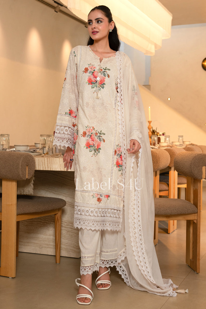 Serene Floral Schiffli Suit Set