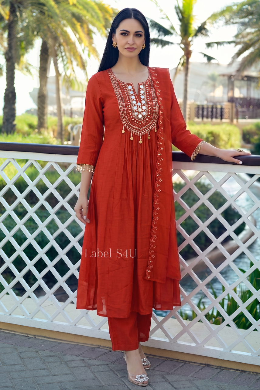 Crimson Mul-Chanderi Anarkali Set