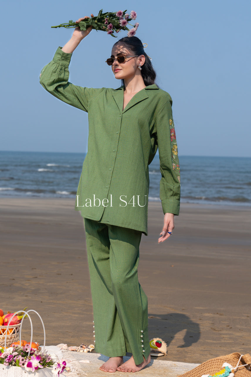 Floral Charm Embroidered Cotton Co-Ord Set