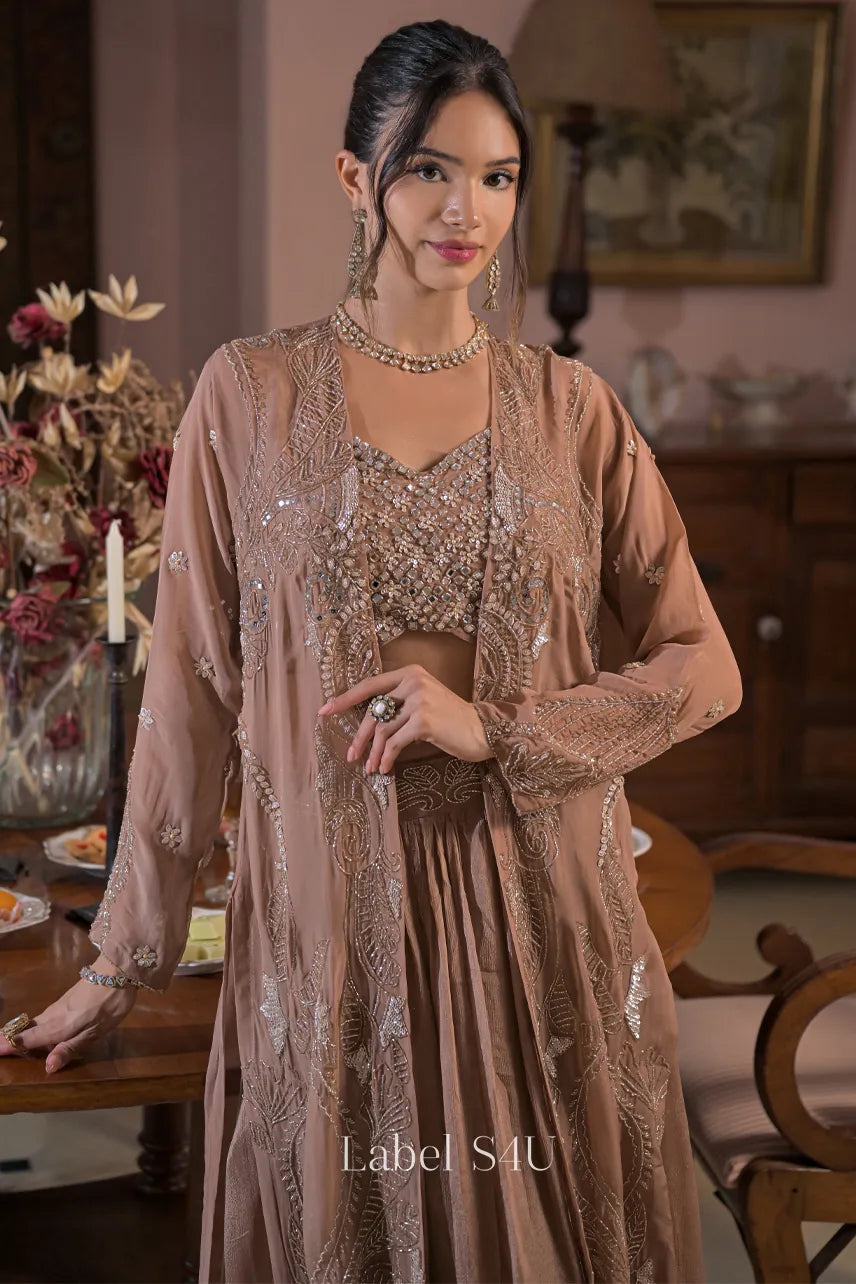 Dusty Rose Embellished Jacket Set