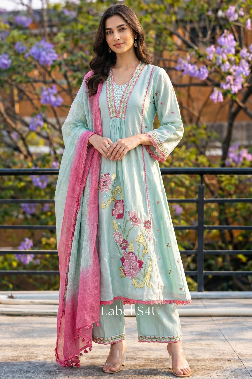 Threadwork Cotton Anarkali Set