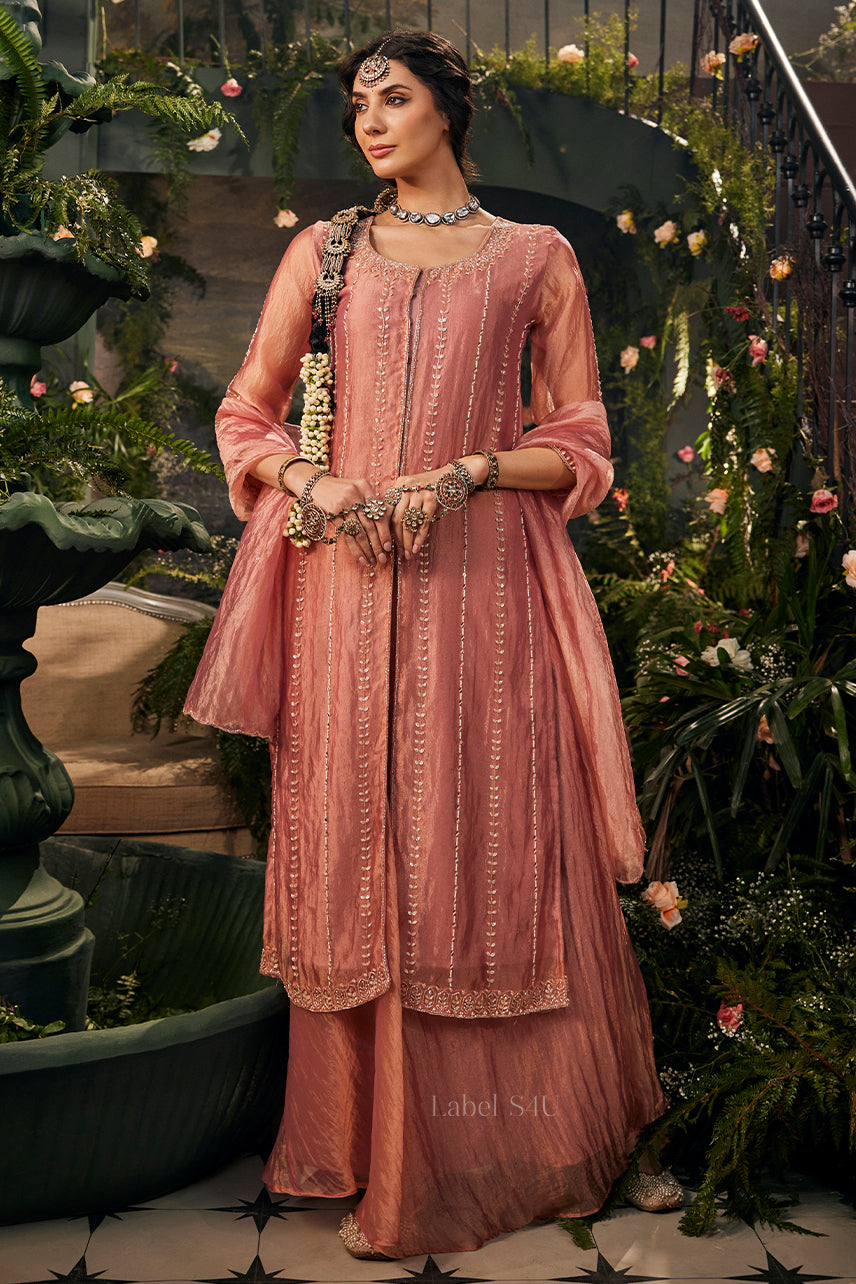 Blush Aura Center Slit Tissue-Anarkali