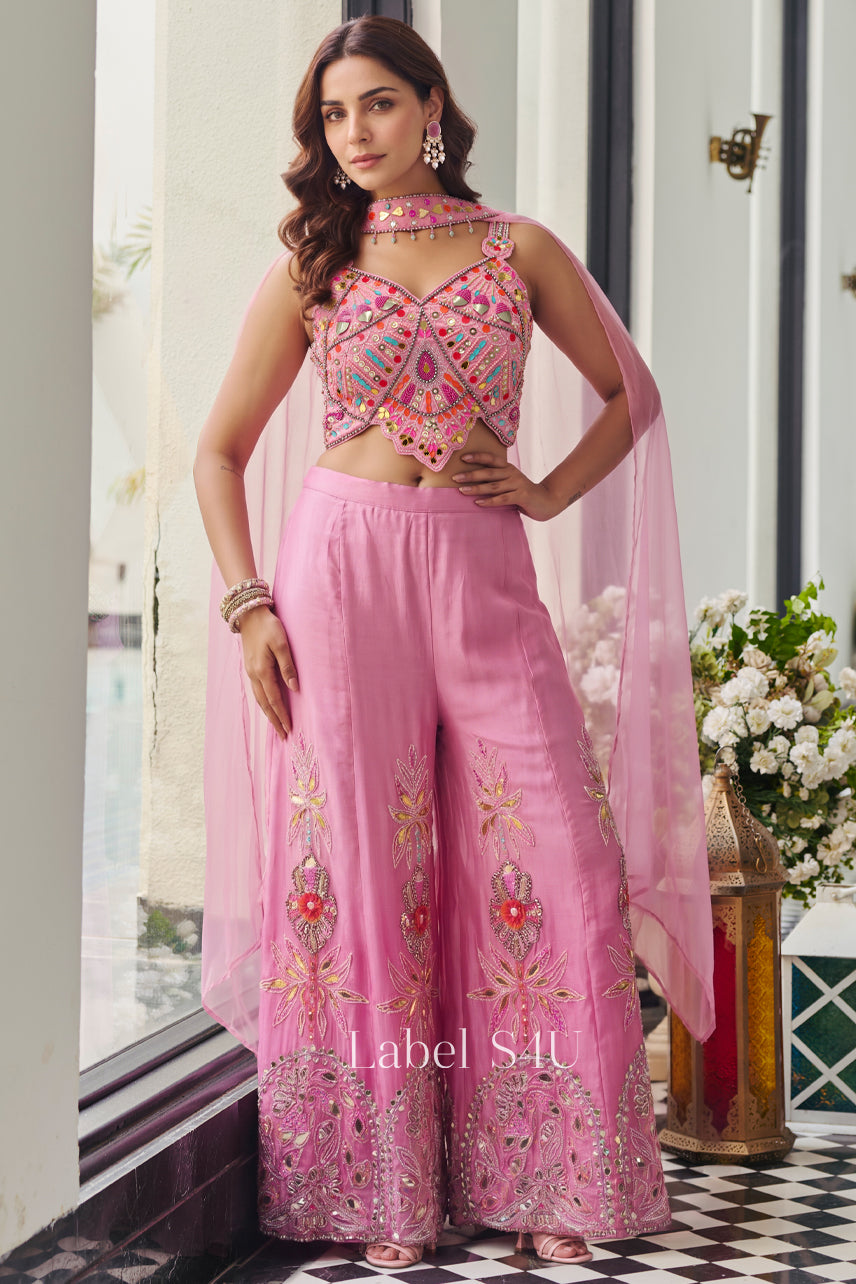 Sunset Bloom Handwork Palazzo Set