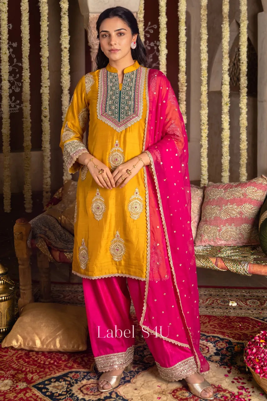 Mustard Rani Embellished Suit Set