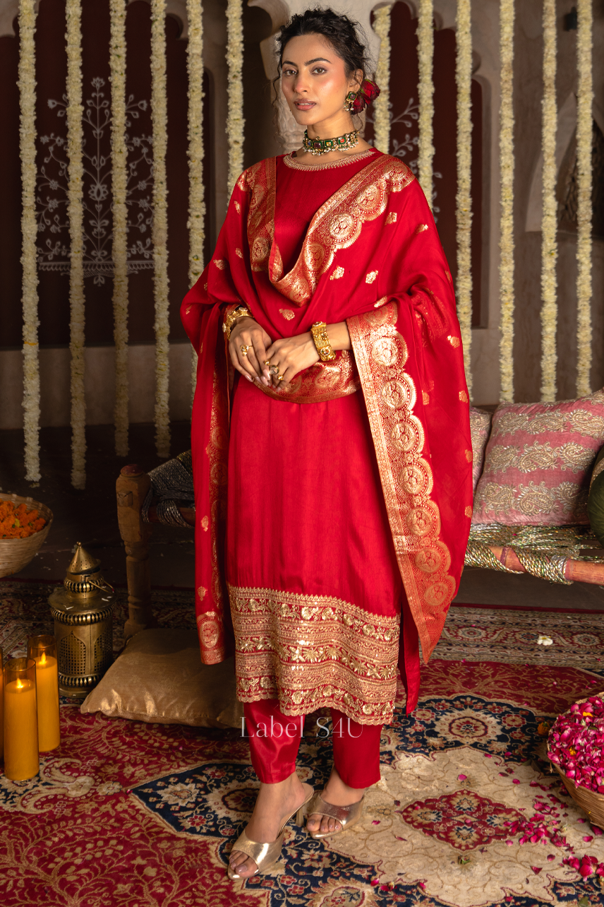 Classic Red Straight Suit Set