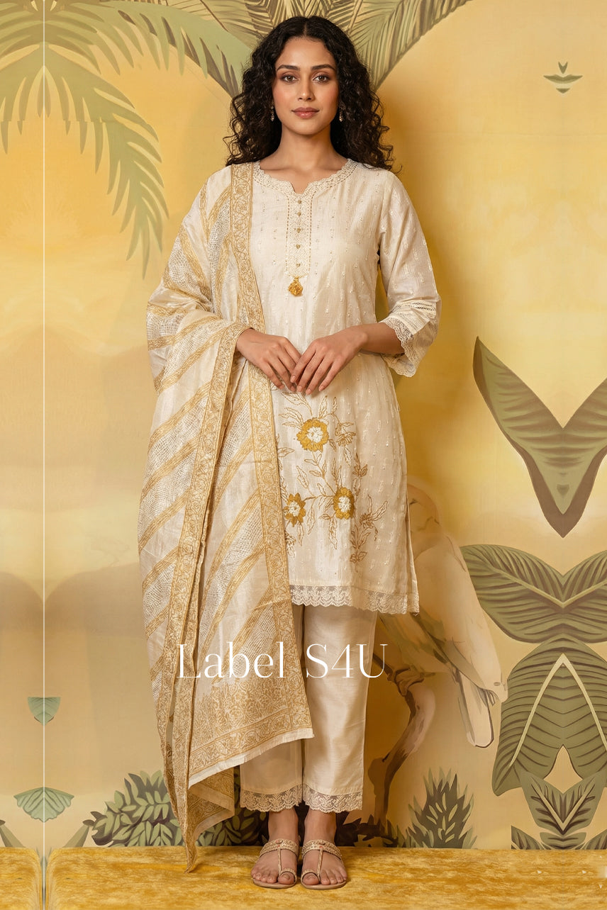 Ivory Embroidered A-Line-Suit Set