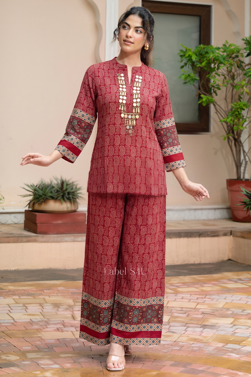 Folk Print Mirrorwork Co-ord Set