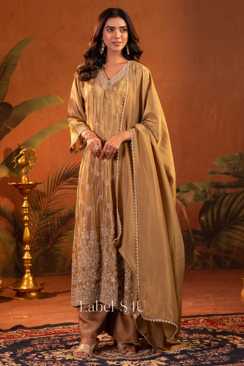 Golden Ornate Border Anarkali Set