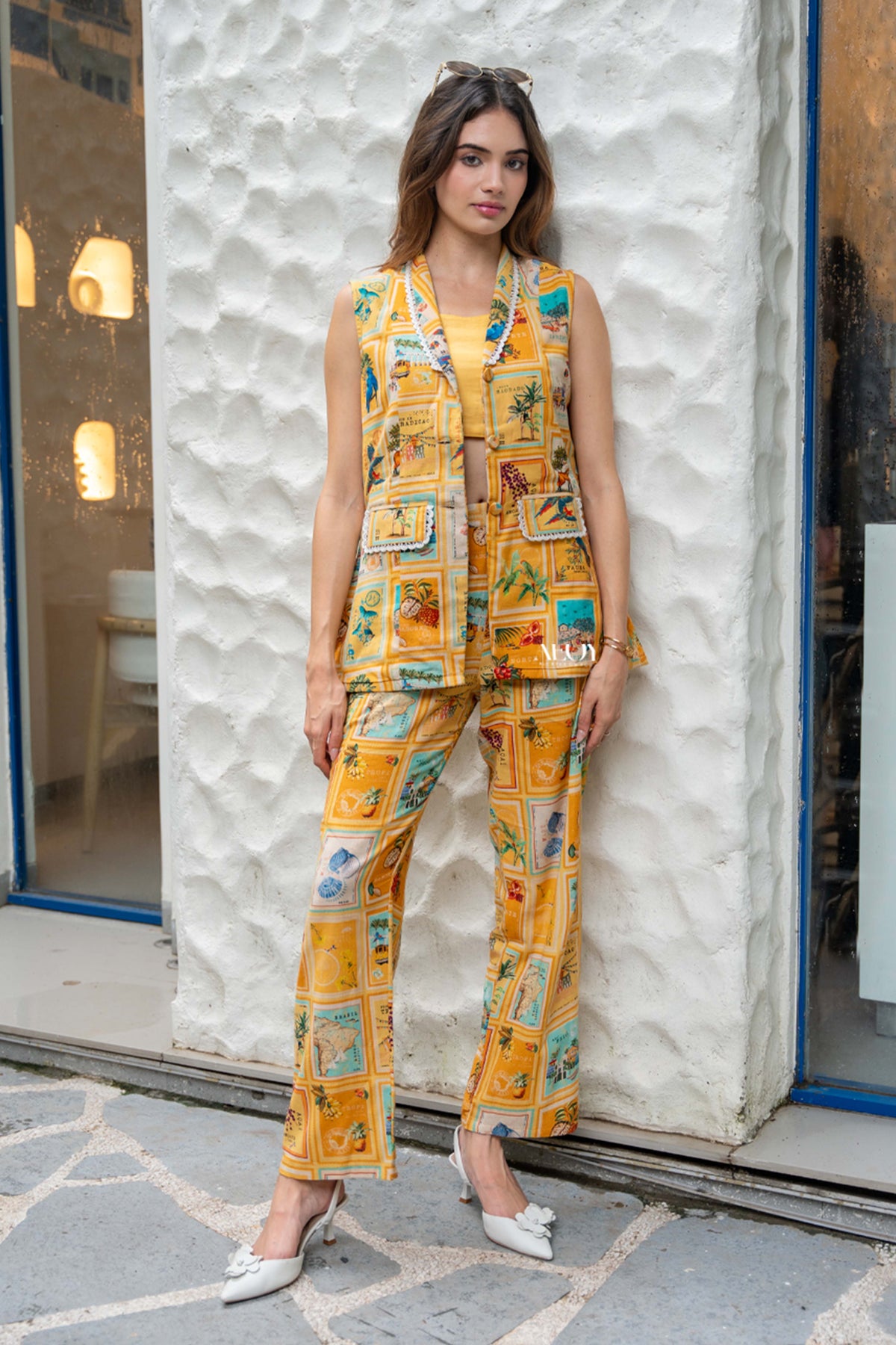 Yellow Printed Sleeveless Co-Ord Set