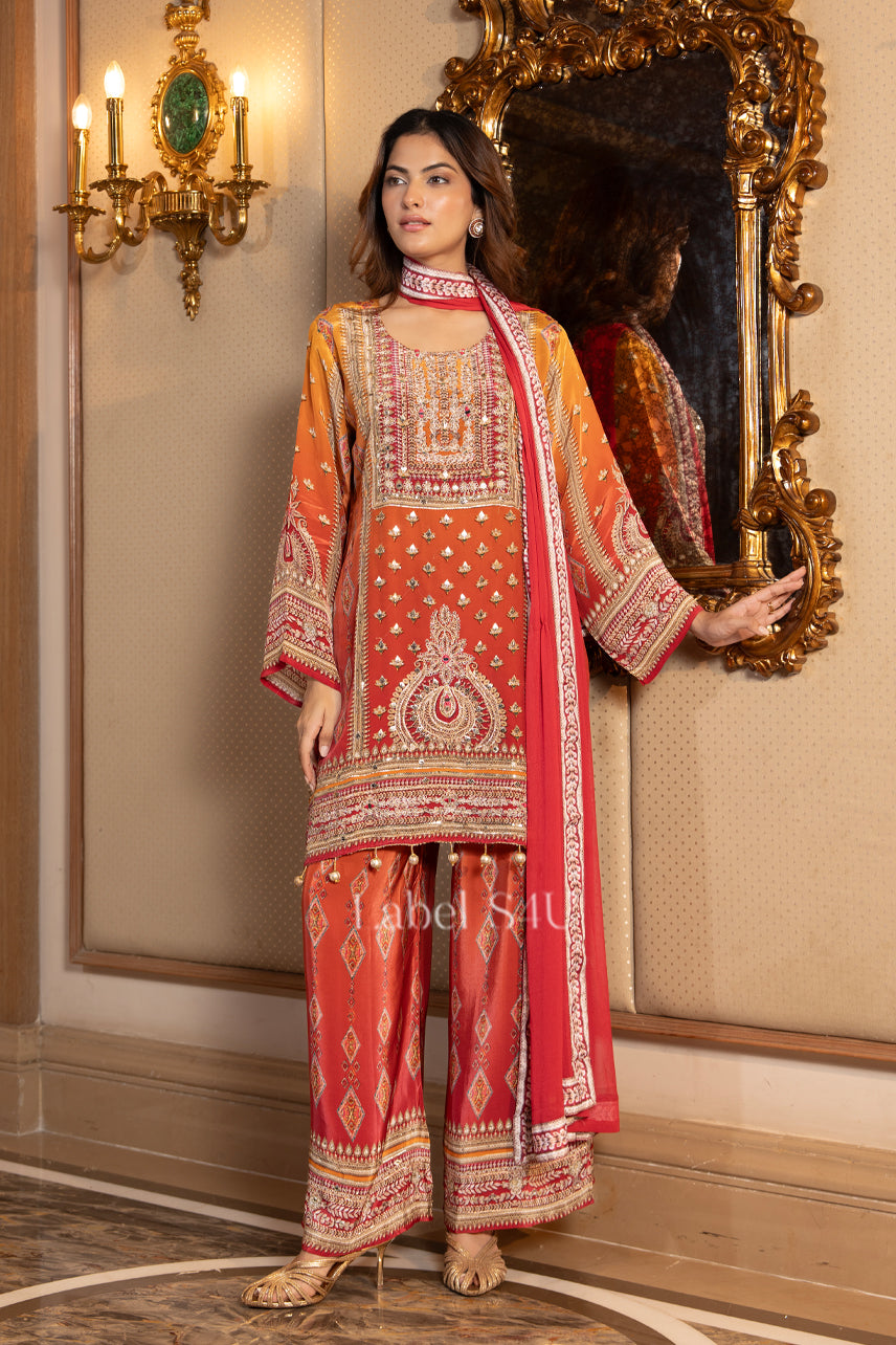 Sunset Orange Palazzo Suit