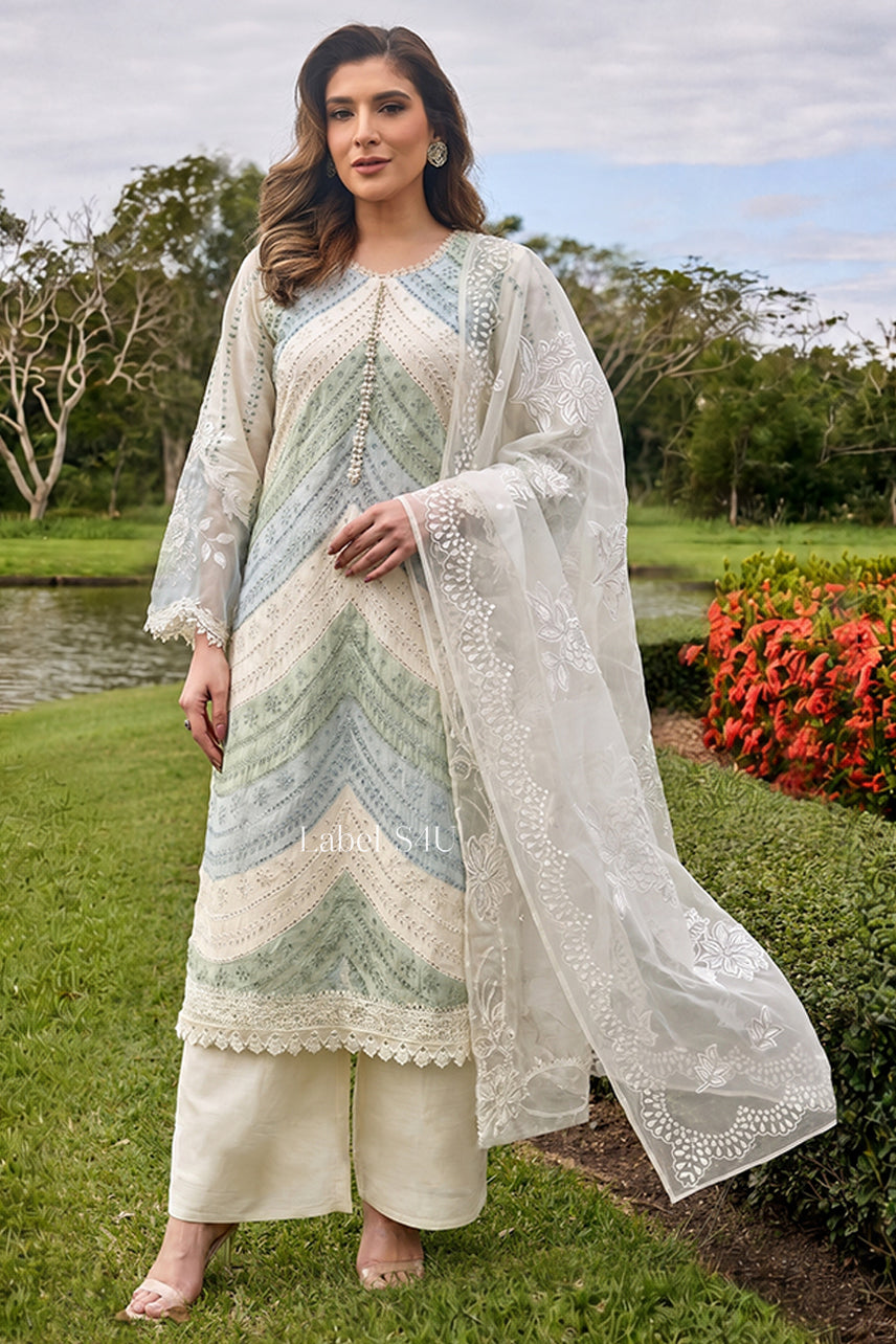 Layered Schiffli Cream Palazzo Set