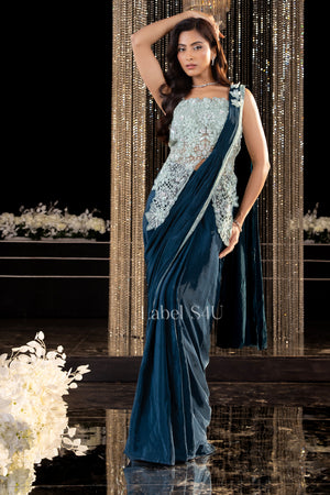 Blue Bling-Pre-Drapped Saree