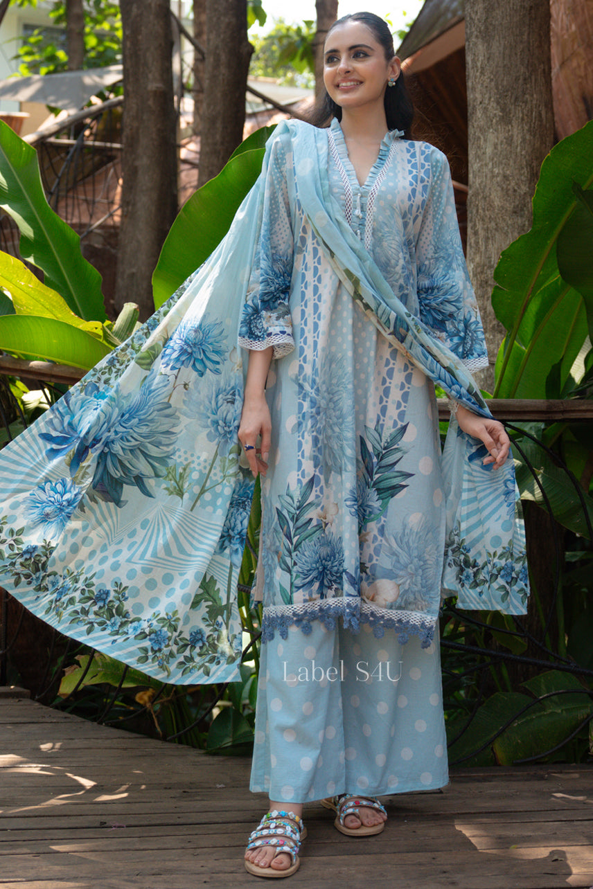 Misty Blooms Cotton Palazzo Set