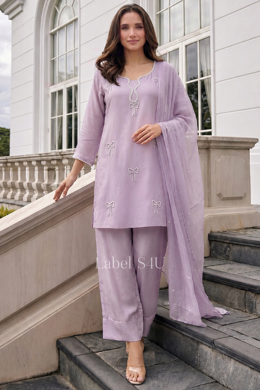 Lavielle Bow Embellished Suit Set