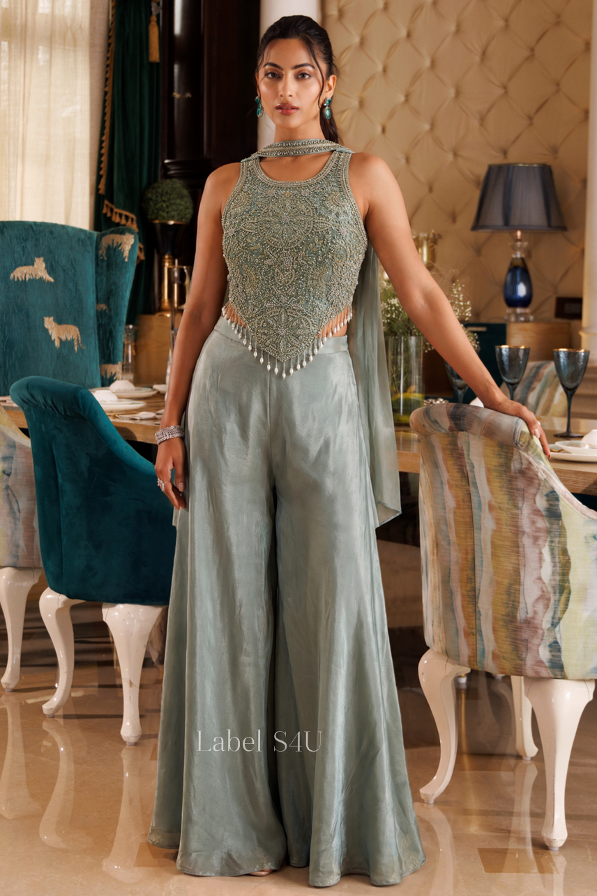 Ethereal Sky Handwork Palazzo Set
