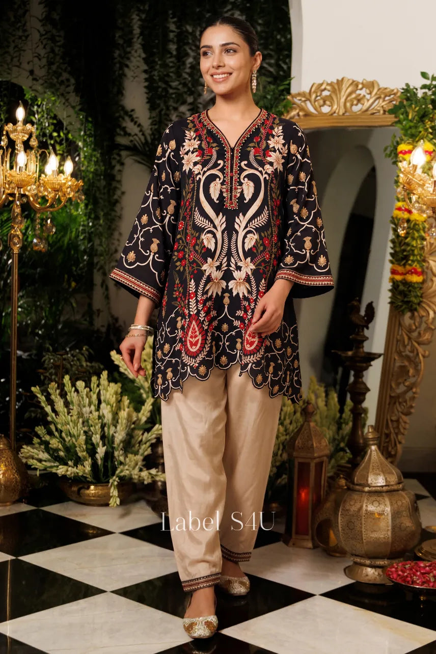 Black Floral Crest Co-ord Set