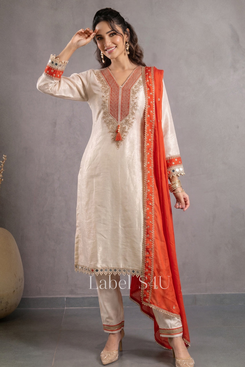 Beige Ember Embellished Suit Set