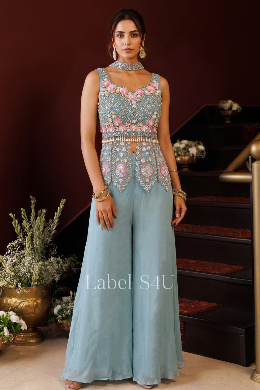 Bloom in Blue Embellished Palazzo Set