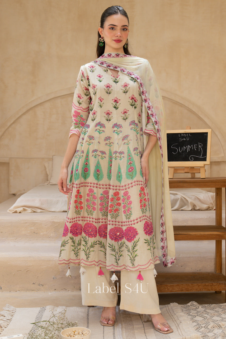 Blooming Printed Mul Anarkali Set