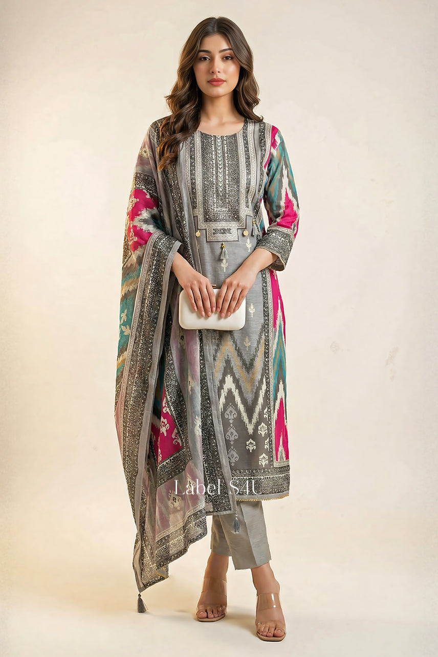 Silver Citylight Printed Suit Set