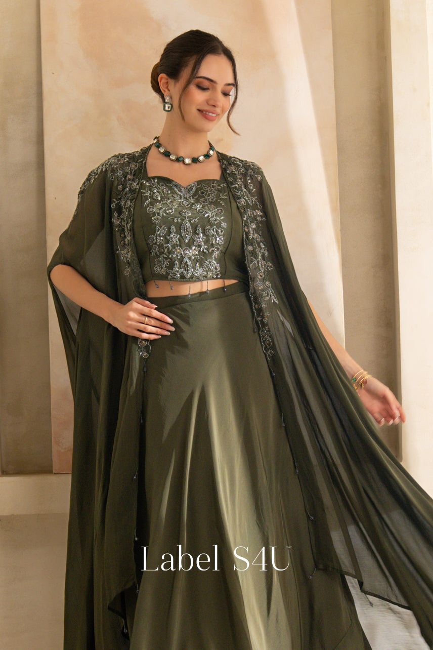 green emerald velvet dress Diwali Festival Outfit Sky Blue Colour Plazo Suit For Girls main image 1