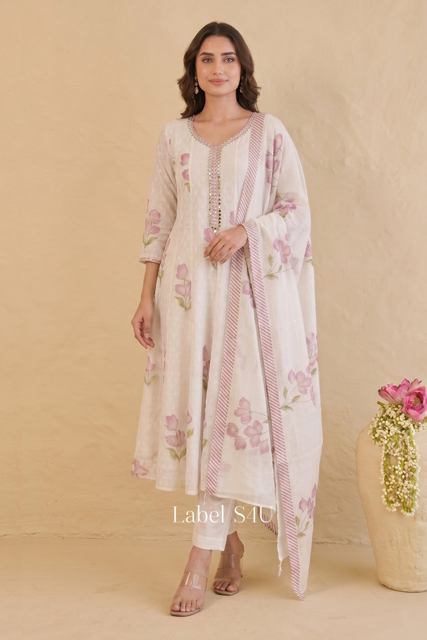 Mul Cotton White Anarkali Set