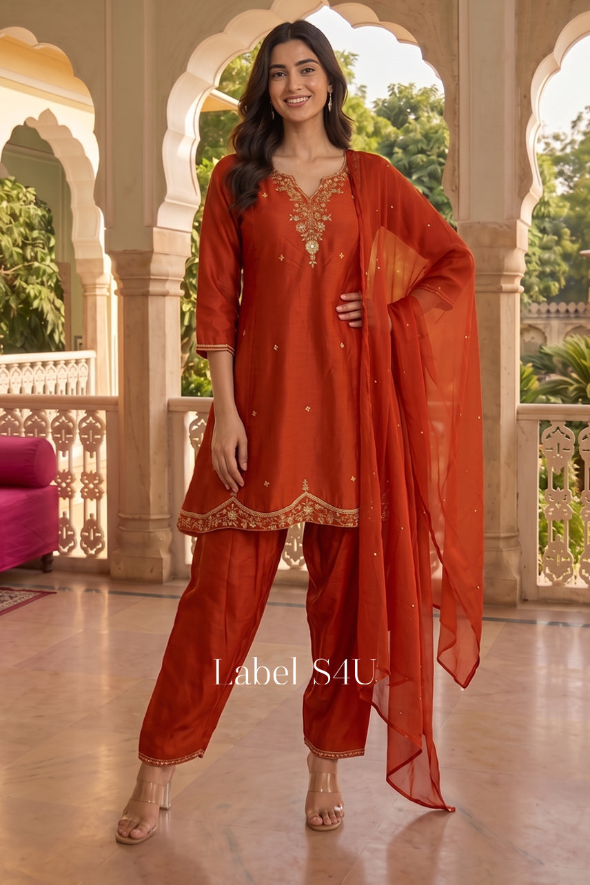 Sunset Glow Embroidered Anarkali Set