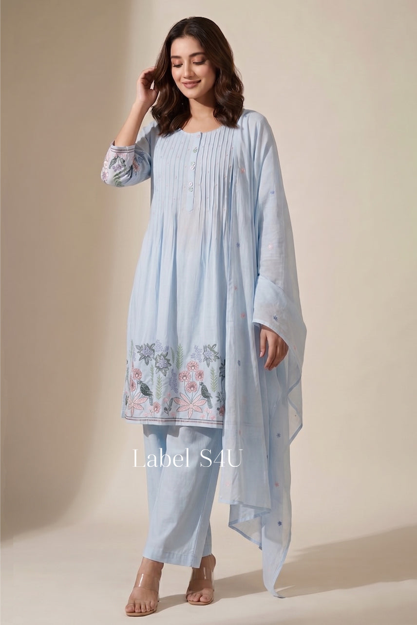 Blue Floral Summer Suit Set