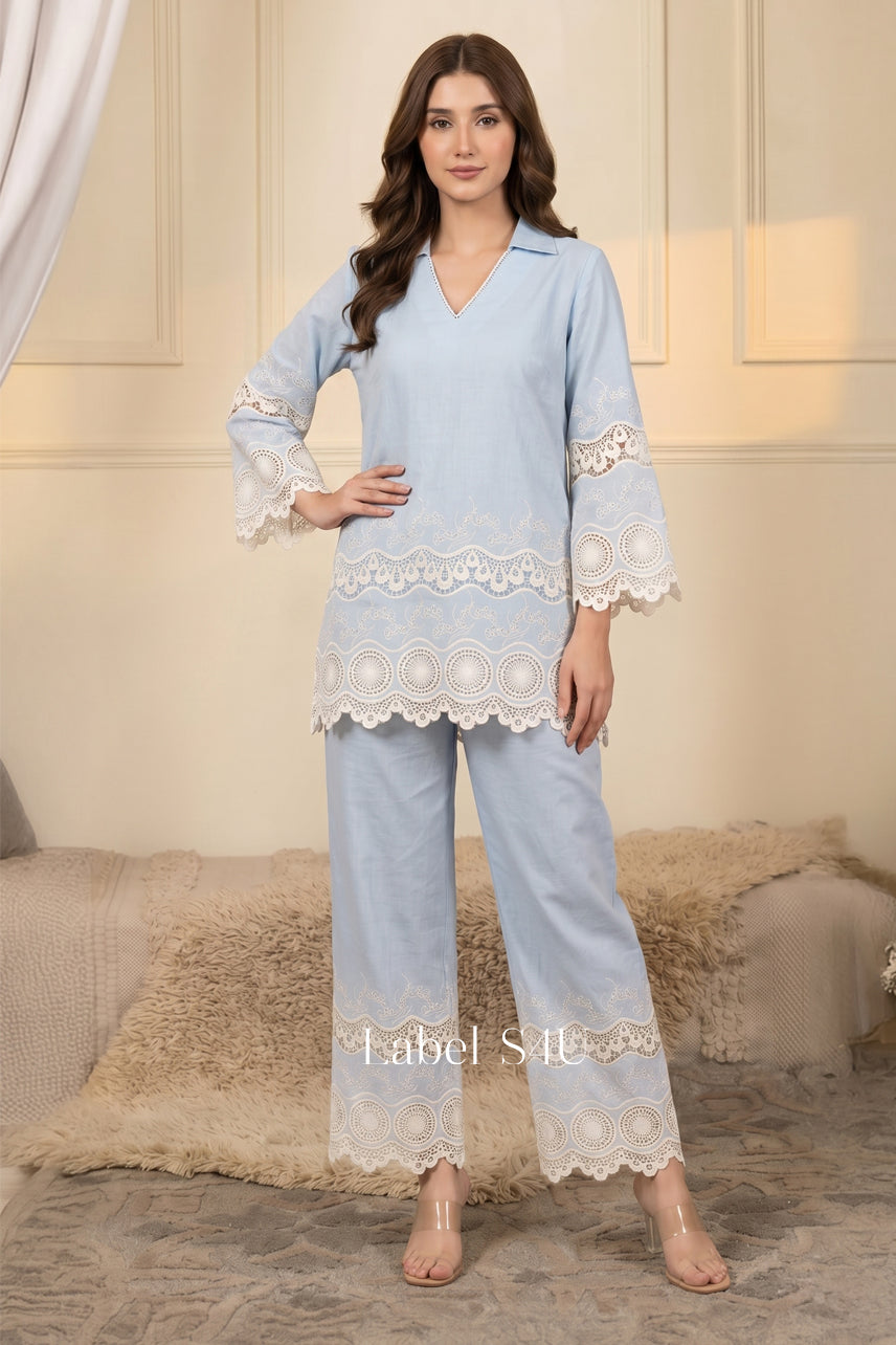 Blue Botanique Lace Co-Ord Set