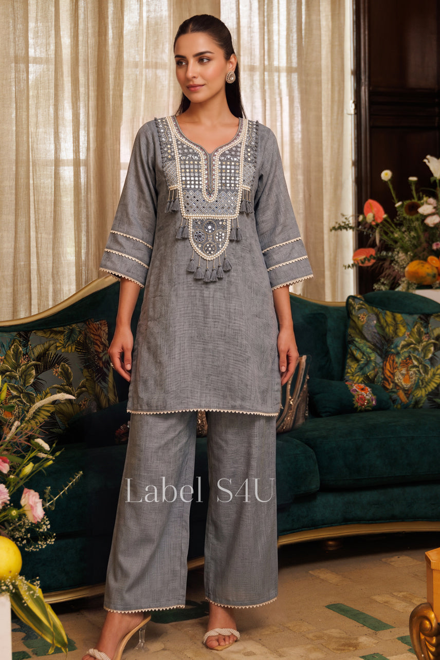 Sufi Smoke Embroidered Co-ord Set