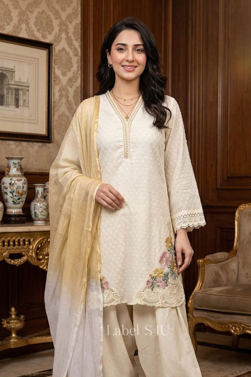White Suit set with Dupatta for women