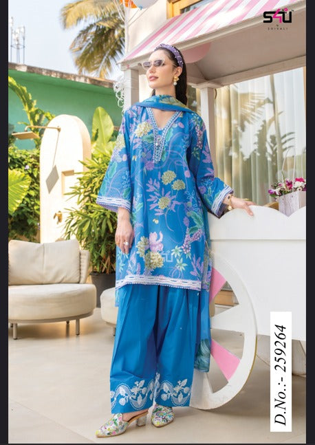 Blue Blossom Cotton Farshi Salwar Set