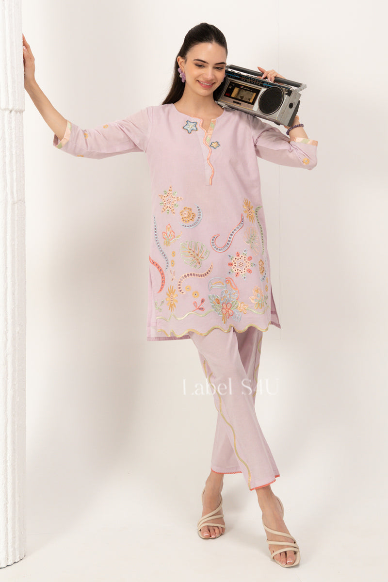 embroidered co-ord set in pink