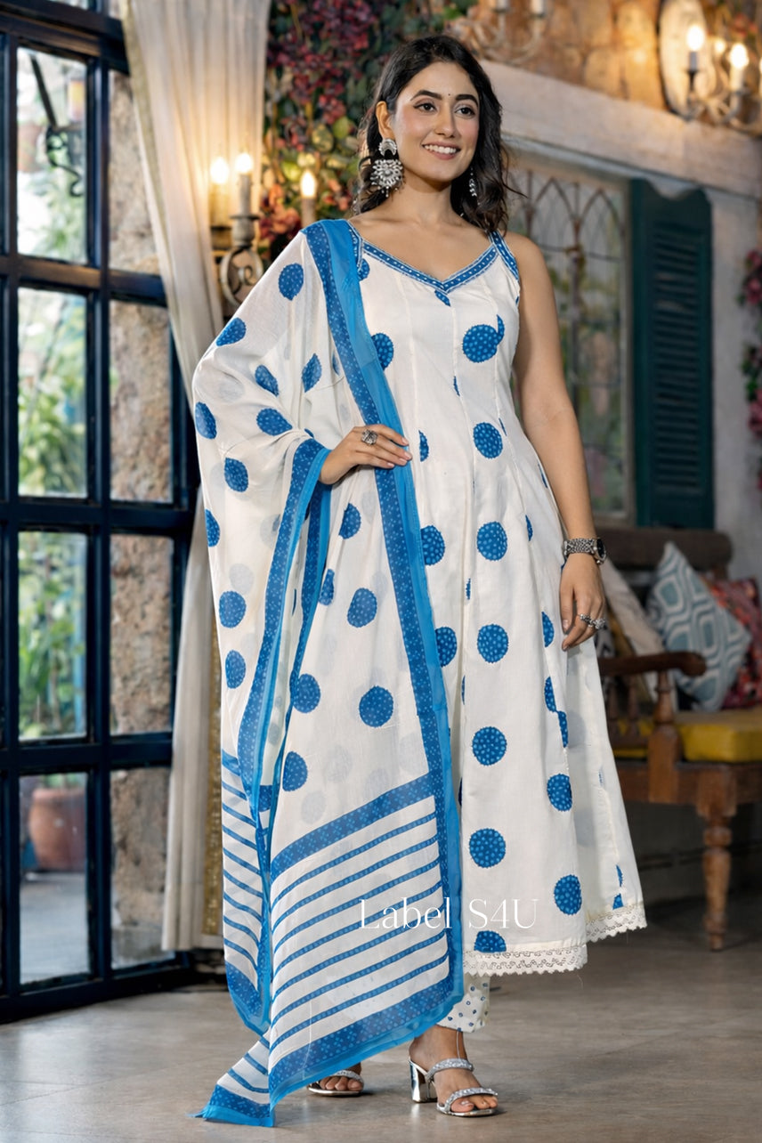 Polka Dot Cotton Anarkali Set
