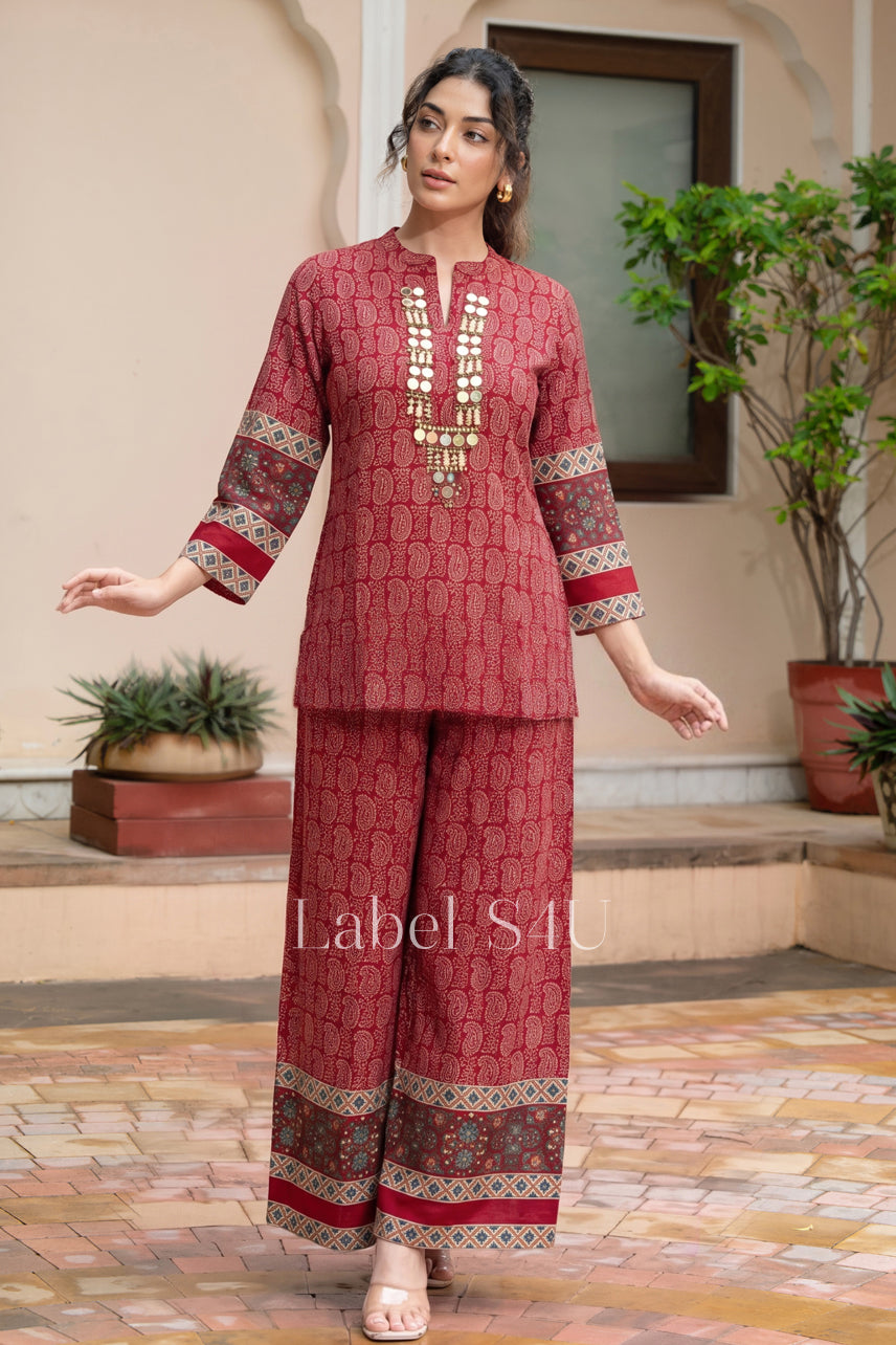 Folk Print Mirrorwork Co-ord Set