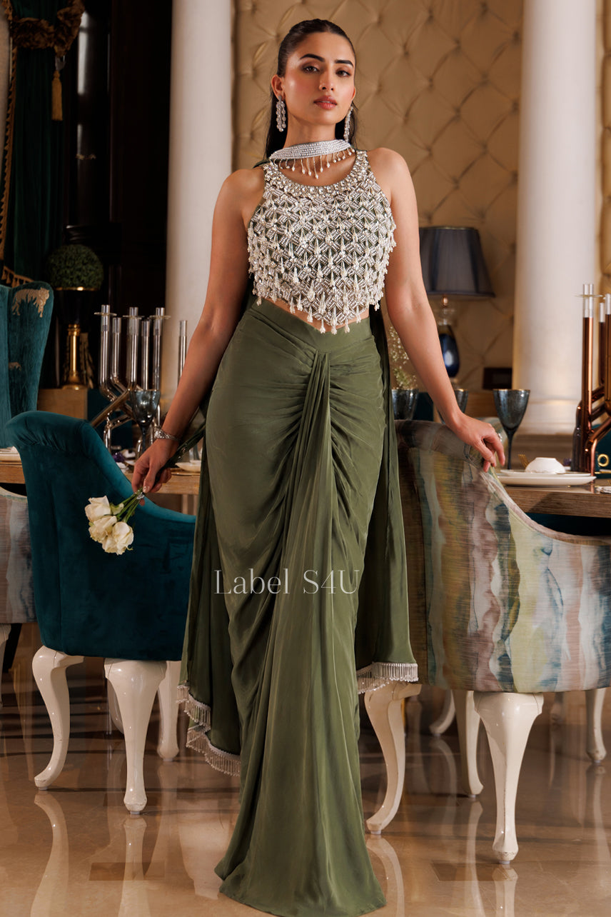 Olive Muse Embellished Drape Set