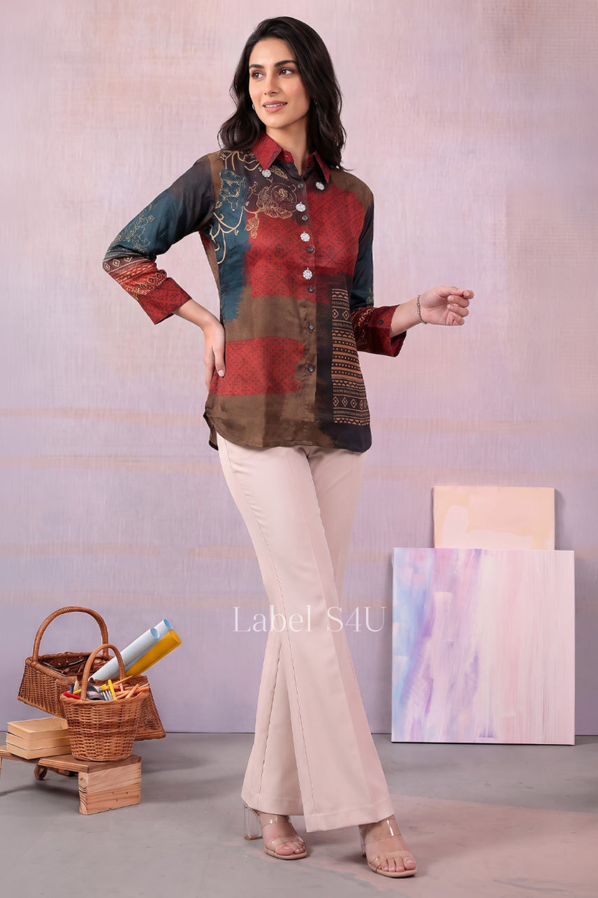Rust Abstract Printed Shirt