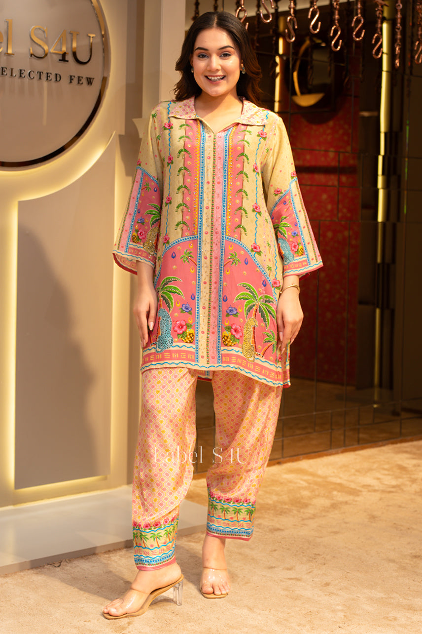 tropical printed crepe co-ord set