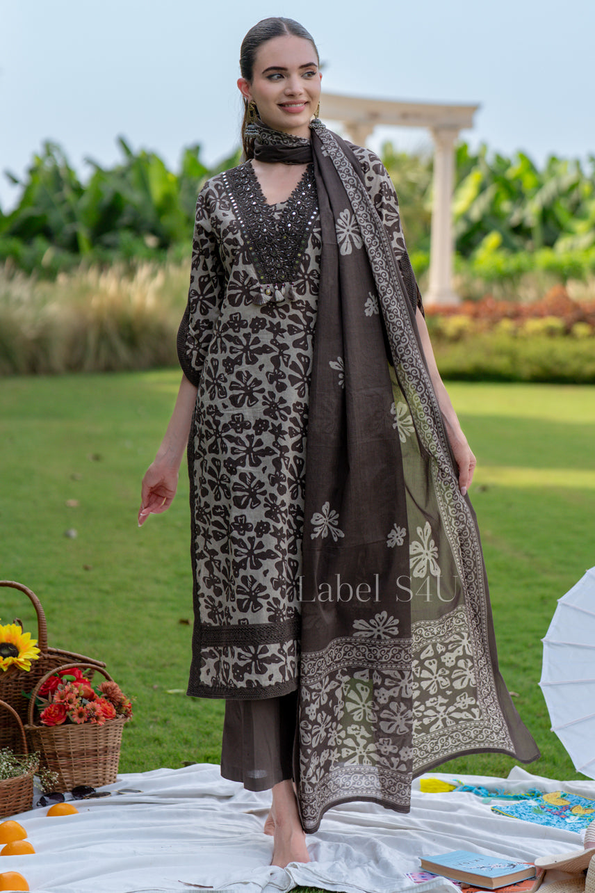 Noir Brown Printed Suit Set